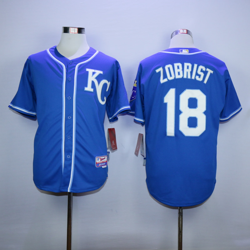 Men Kansas City Royals #18 Zobrist Blue MLB Jerseys